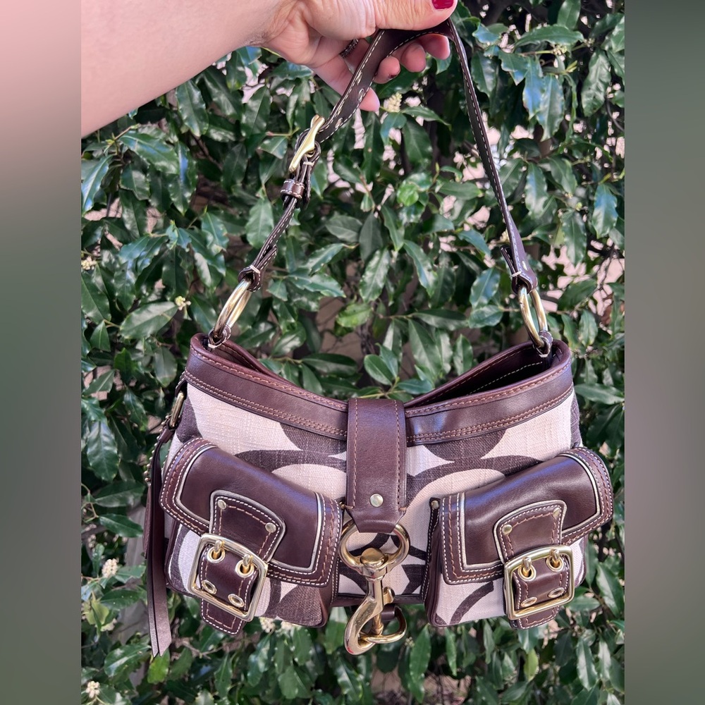 Coach Mandy Legacy Brown and Cream Shoulder Bag